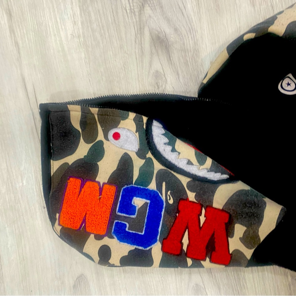 Bape Camouflage Zip Up Sweater with Red and Blue Accents